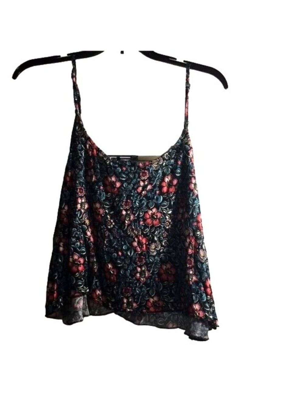 Express Womens Cami Crop Top Black Multicolored Floral Spaghetti Straps Size M/M - Picture 5 of 5